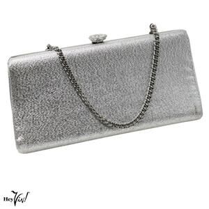 Vintage Cocktail Box Purse Clutch Handbag Silver Metallic w Chain 8x4 - Hey Viv